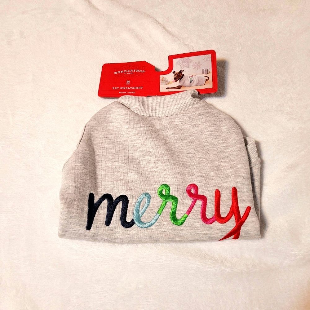 Wondershop Christmas Sweatshirt Merry in Embroidered Script Dogs Medium New OOS
